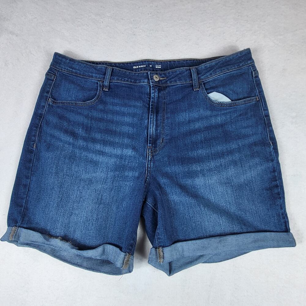 Old Navy High-Rise Wow Jean Shorts Womens Size 18 Blue Comfort Stretch Roll Cuff